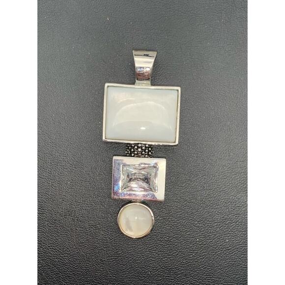 Lia Sophia Silver Tone & White Clear & MOP Colored Rhinestone Slide Pendant - Picture 1 of 4